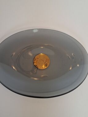 UNITED STATES SENATE OVAL SMOKED GLASS DISH TRINKET TRAY 8 1/4", 10 STARS USED